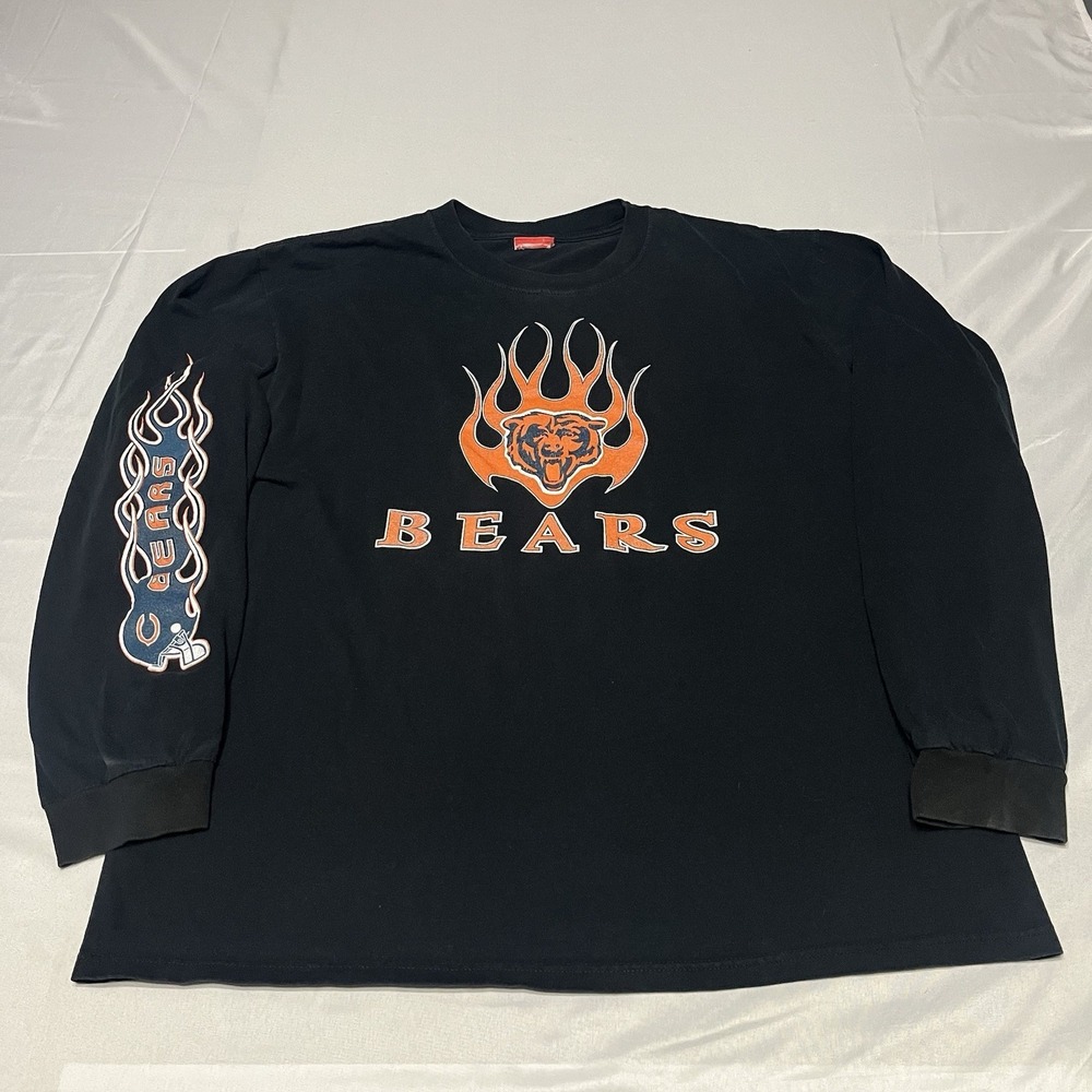 Vintage Chicago Bears Long-sleeve Shirt Men's XL Black NFL Flame Hits Y2k